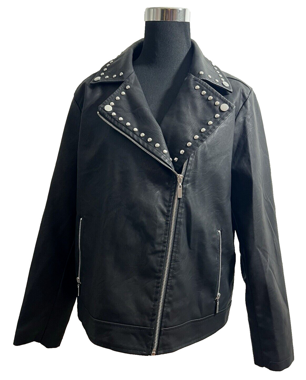 NWT Baccini Women's Black Faux Studded Leather Jacket Size 1X